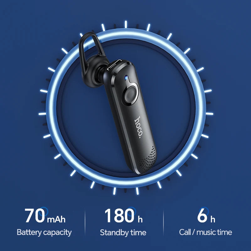 Single Wireless Bluetooth 5.0 Business Earphone Handsfree Headset with Microphone and 6 Hour Battery