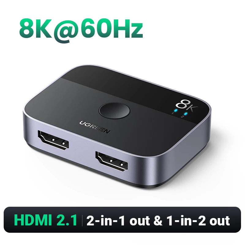 8K HDMI 2.1 Switch Splitter 2 In 1 Out 4K 120Hz HDMI Switcher for PS5 Xbox TV Monitor