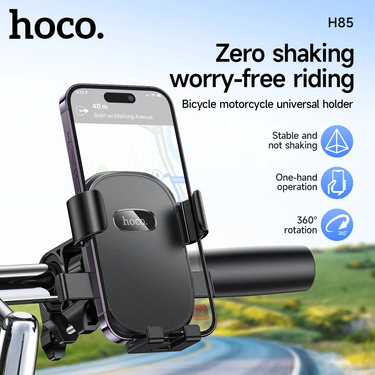 Universal 360° Rotating Motorcycle and Bicycle Phone Holder Clip Mount for Large Smartphones