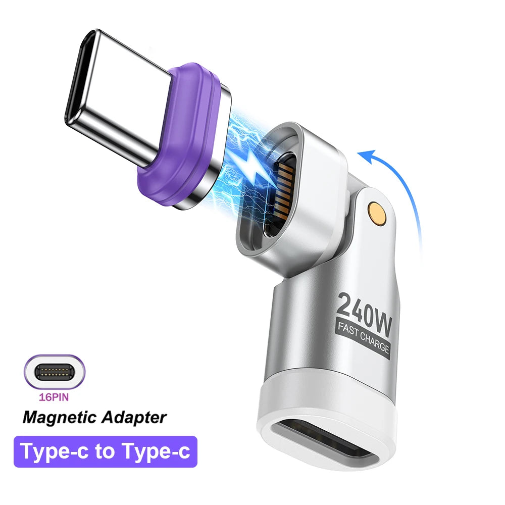 240W Magnetic USB C Adapter OTG Converter Type C Male to Female Fast Charging Connector
