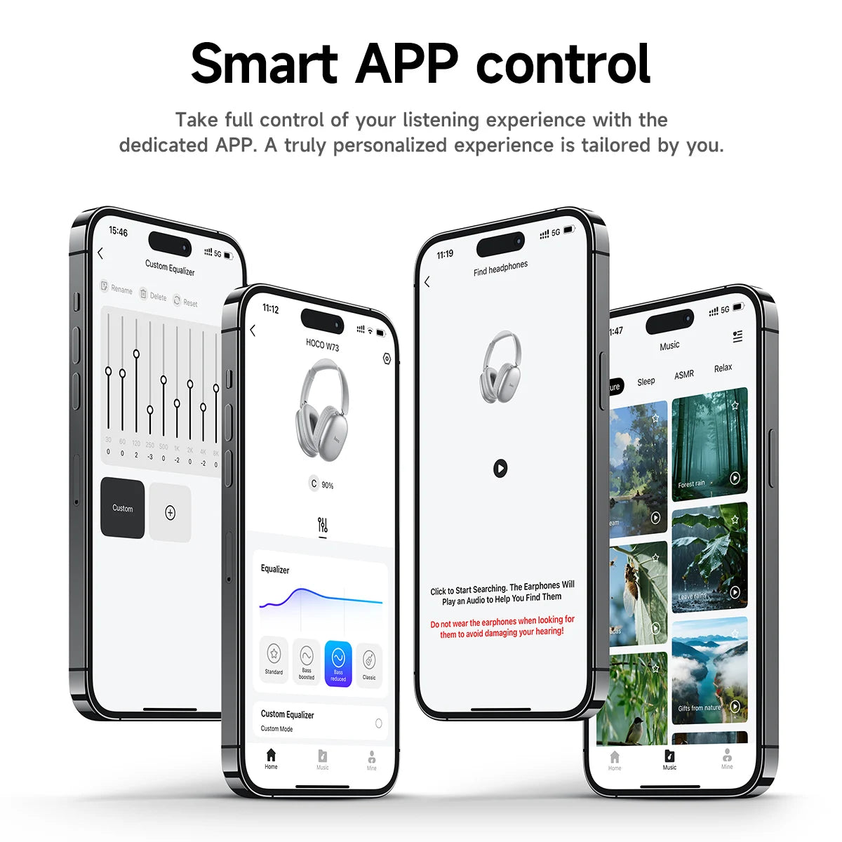 Wireless Over Ear Bluetooth Headphones with App Control Long Battery Life and Built In Microphone