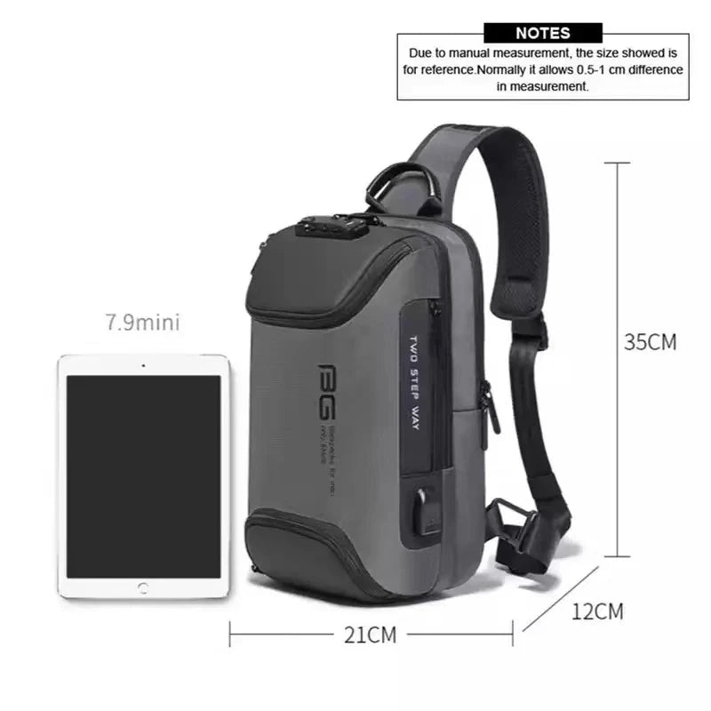 Men’s Business Tech Anti-Theft Water Resistant Chest Crossbody Bag with USB Charging Port