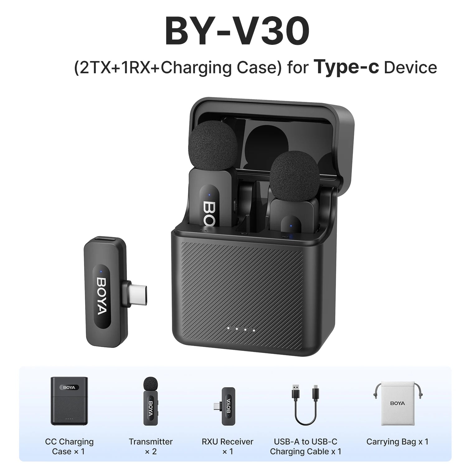 BOYA BY-V3 Wireless Lavalier Microphone with Noise Cancellation & Charging Case for iPhone & Android