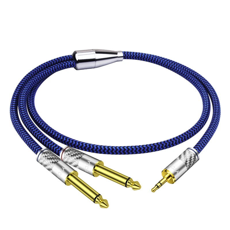 Premium 3.5mm to Dual 6.35mm OCC Audio Cable with Gold Plated Connectors for Amplifier and Studio