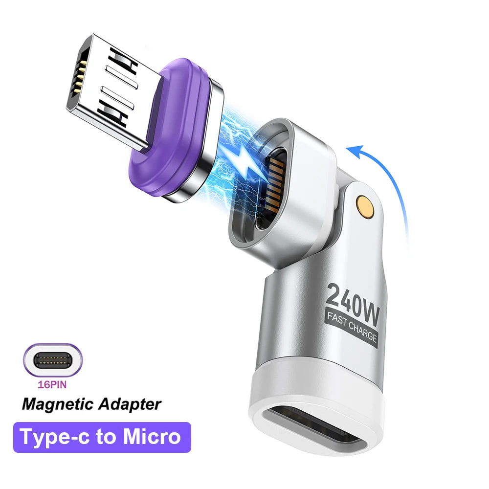 240W Magnetic USB C Adapter OTG Converter Type C Male to Female Fast Charging Connector