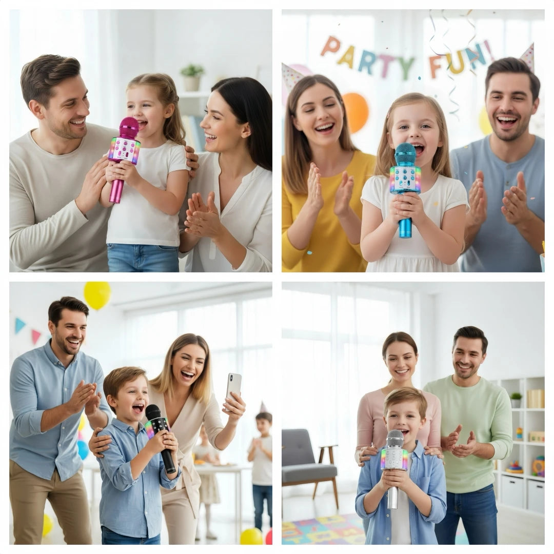 Wireless Kids Karaoke Microphone with Bluetooth Speaker Voice Changer and LED Lights