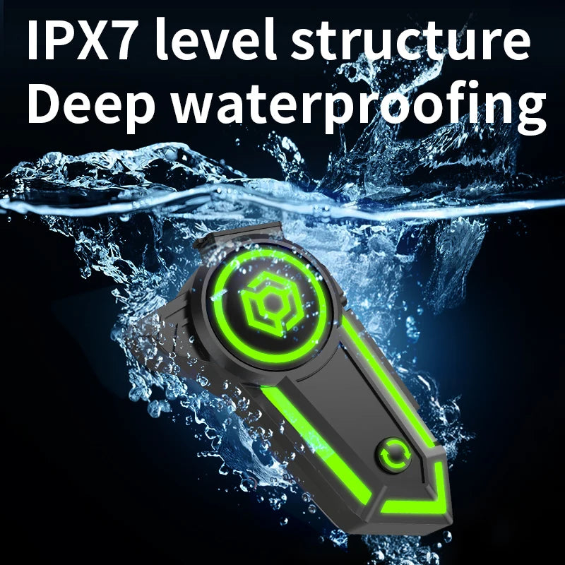 Motorcycle Helmet Bluetooth Headset Stereo Intercom Hands Free Call IPX7 Waterproof Ambient Lighting
