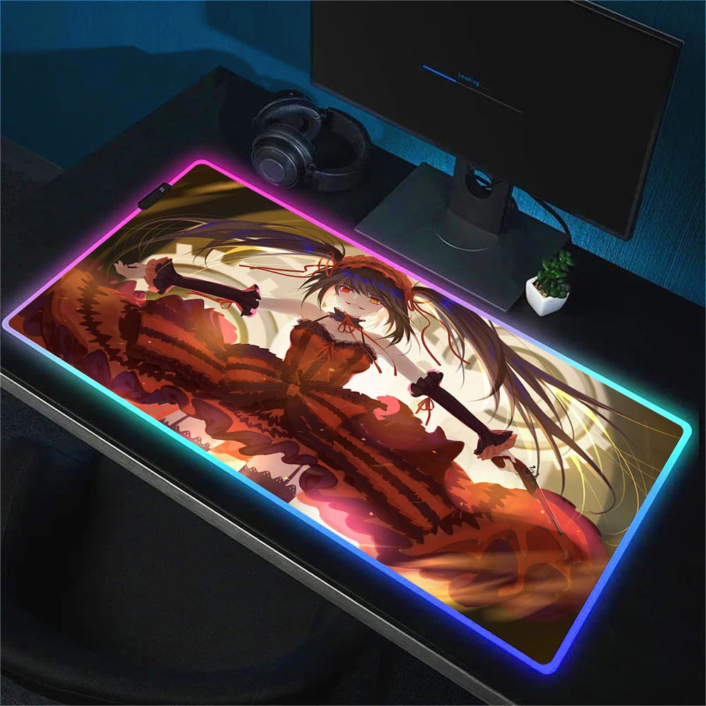 RGB Gaming Mouse Pad with Anime Design Large Non-Slip Backlit Desk Mat for Keyboard and Mouse