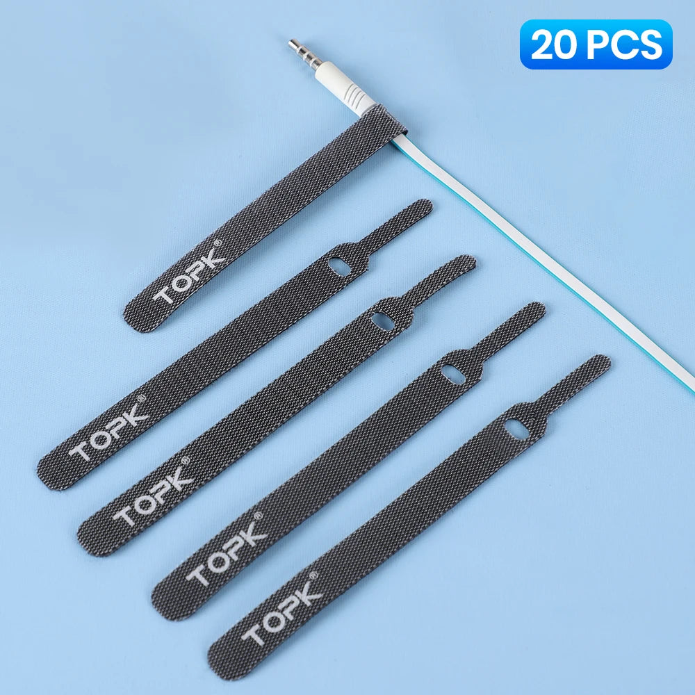 Reusable Adjustable Nylon Cable Organiser Ties for Mouse Earphones and Wires with Loop Strap