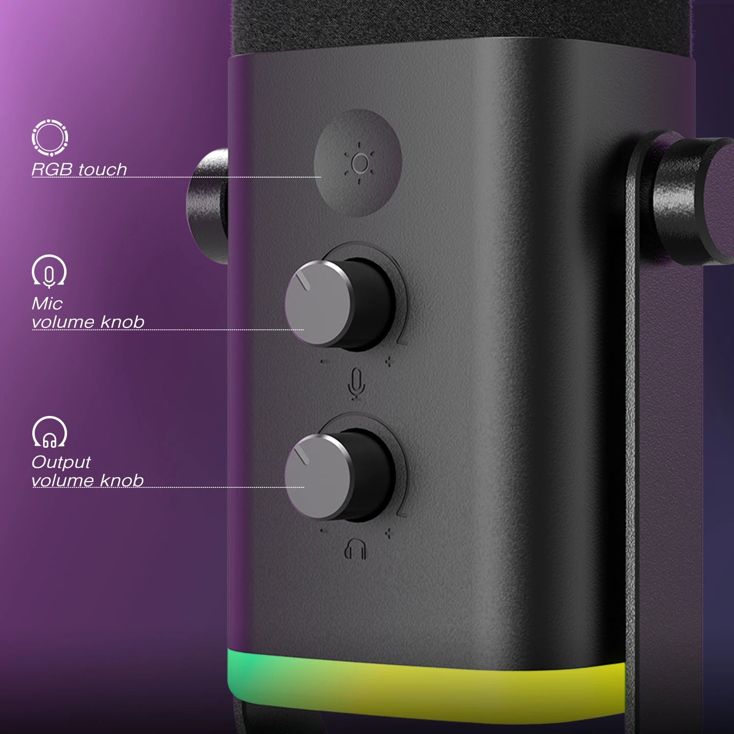 USB/XLR Dynamic Gaming Microphone with Touch Mute RGB Controls Headphone Monitoring for PC PS5