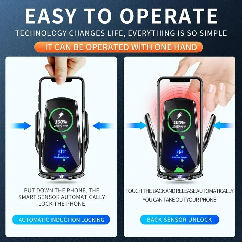 Magnetic Wireless Car Charger Mount with Automatic Sensor and 15W Fast Charging for Phones