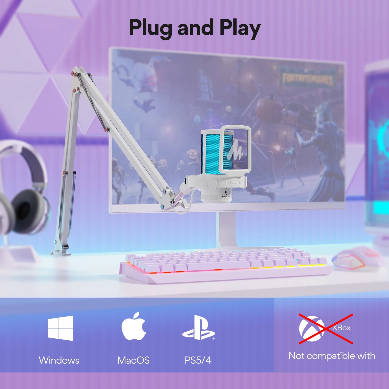 USB Gaming Microphone RGB Lighting, Noise Cancelling, Gain Control & One-Touch Mute for Streaming