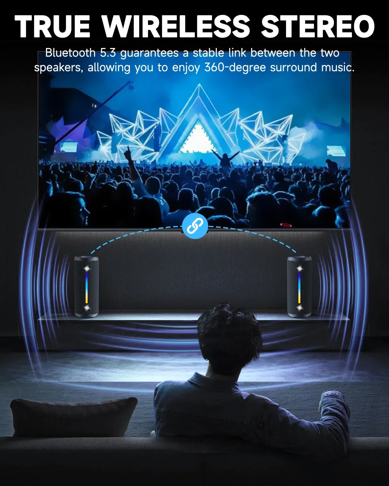 Portable Bluetooth Speaker with Deep Bass Stereo Sound and IPX7 Waterproof Design