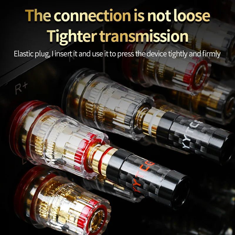 8 Piece Gold Plated Carbon Fibre Banana Speaker Cable Connectors with Screw Tightening