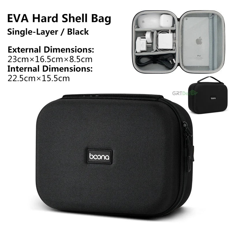 Double Layer Hard EVA Electronics Storage Case for Cables Chargers Earphones and Travel Accessories