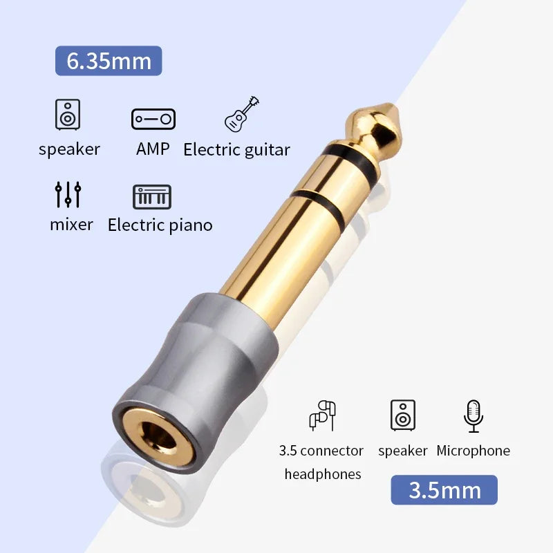 6.35mm Male to 3.5mm Female Audio Adapter Plug for Headphones Amplifiers and PCs