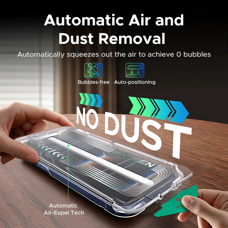 Automatic Dust Free Tempered Glass Screen Protector for iPhone 17 Pro Max 16 Pro One Pull Install