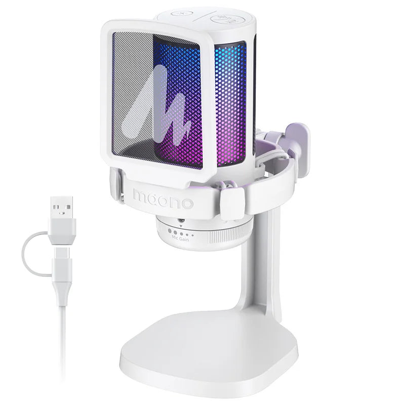 USB RGB Gaming Microphone Condenser Mic with Noise Reduction Gain Control One Key Mute