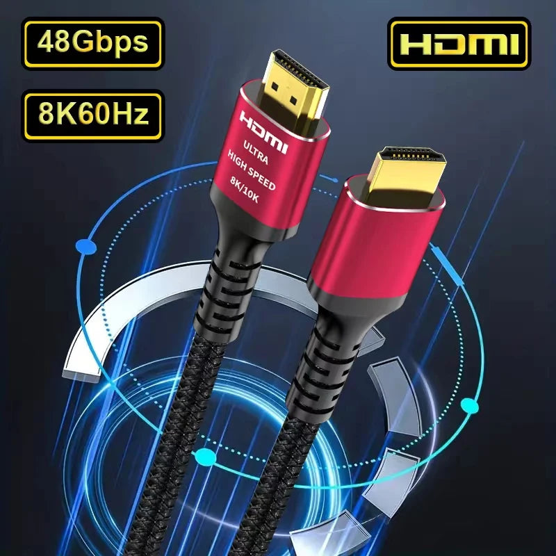 Ultra High Speed 8K HDMI 2.1 Cable 48Gbps Braided Cord for TV PS5 RTX PC Monitors & Devices