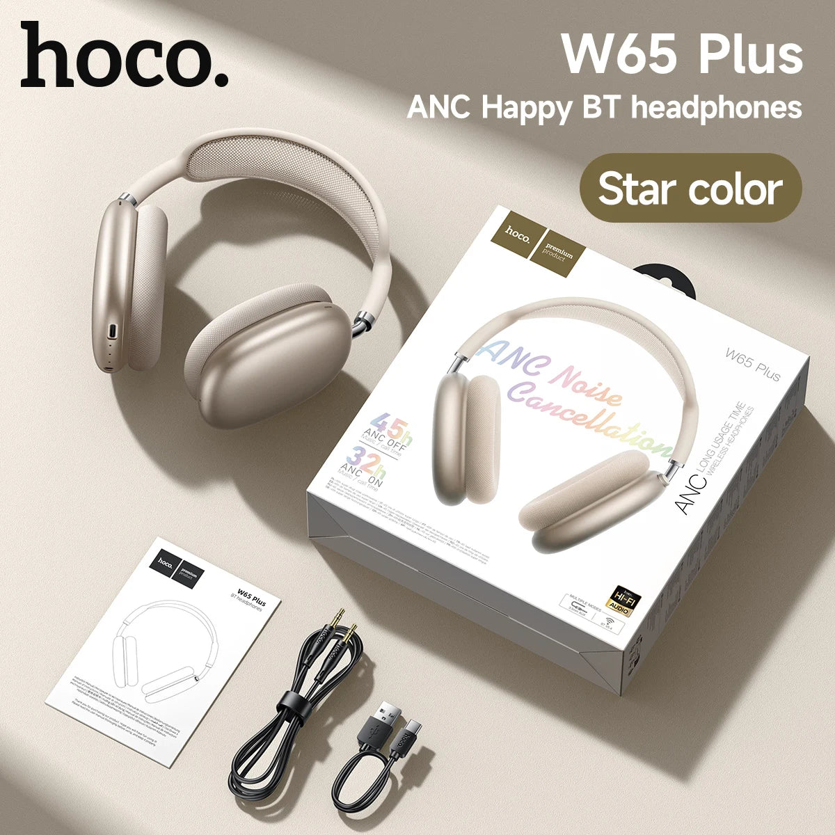 Wireless Over-Ear Headphones with Active Noise Cancelling Bluetooth and HiFi Sound