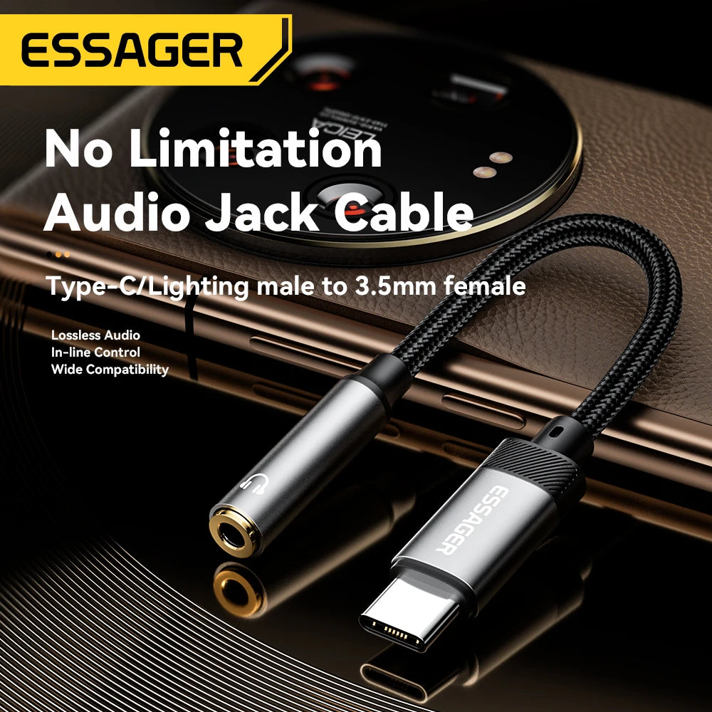 Essager Type-C to 3.5mm Audio Adapter Cable for iPhone 15, Samsung, MacBook & More