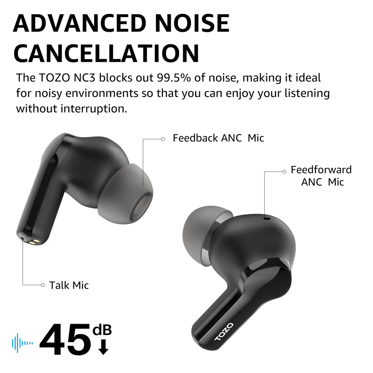 In Ear Wireless Bluetooth Earbuds with Active Noise Cancellation and Low Latency for Mobile Devices