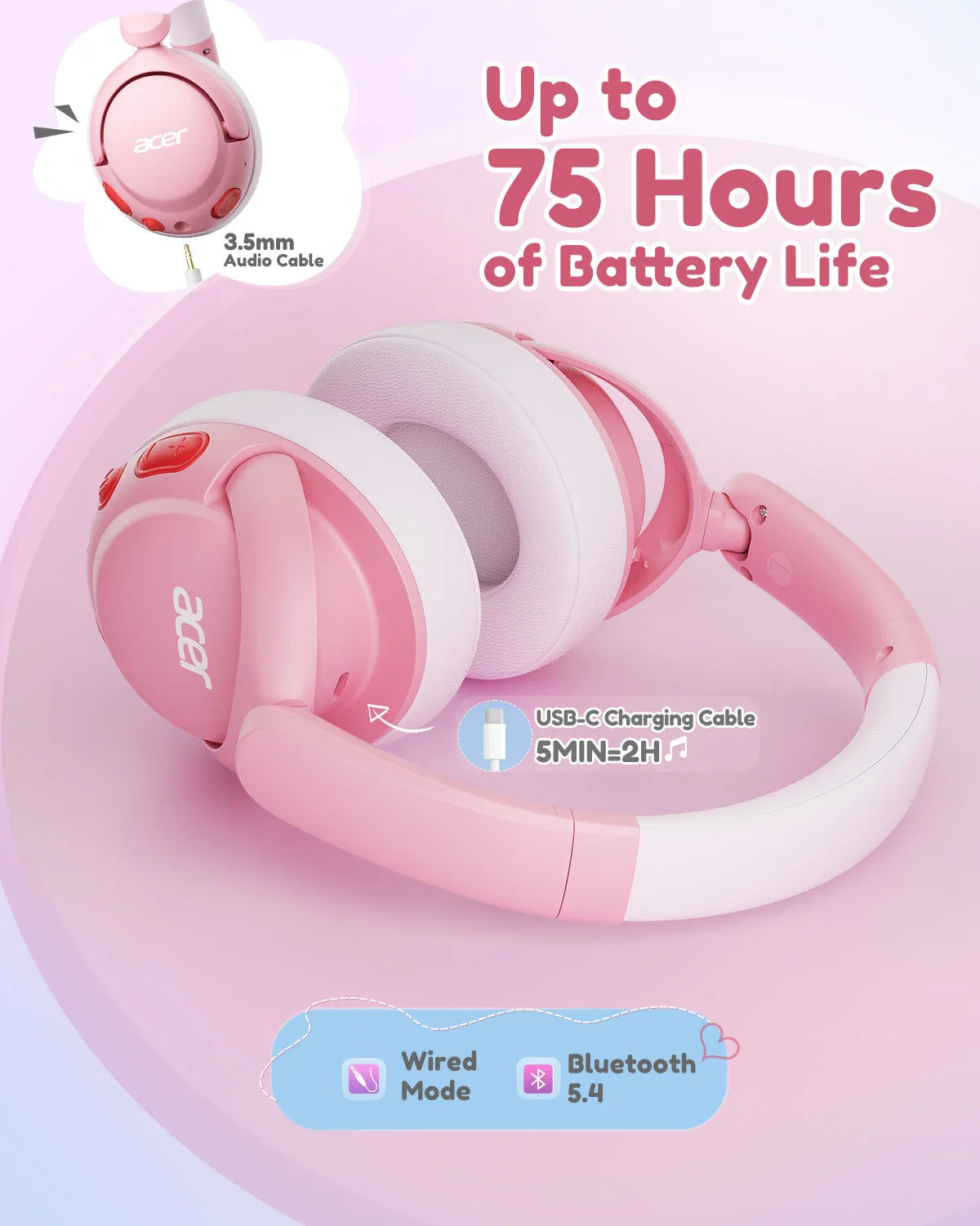Kids Wireless Bluetooth Headphones with Mic 85dB Volume Limiter Foldable Over Ear Design
