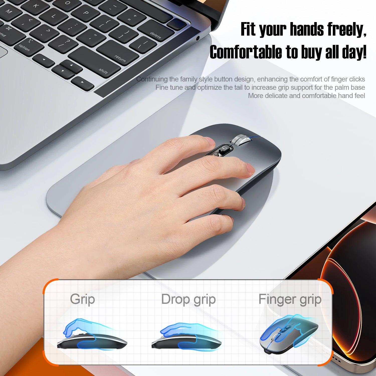 Bluetooth Dual Mode Wireless Mouse with Silent Click and Rechargeable Battery for Laptop