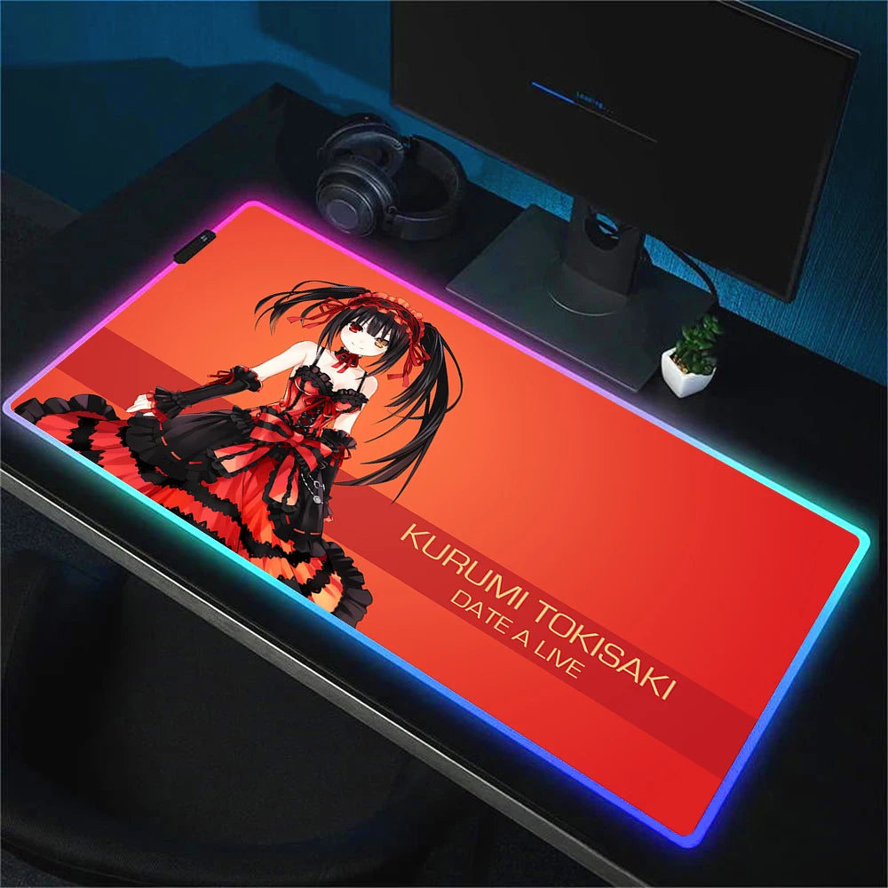 RGB Gaming Mouse Pad with Anime Design Large Non-Slip Backlit Desk Mat for Keyboard and Mouse