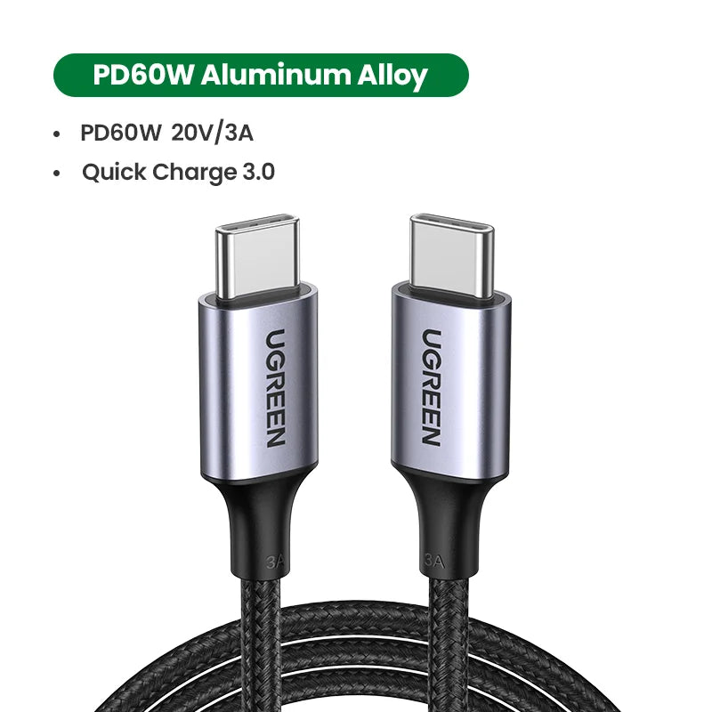 USB-C to USB-C 60W Fast Charging Data Cable for iPhone Samsung iPad MacBook Laptop