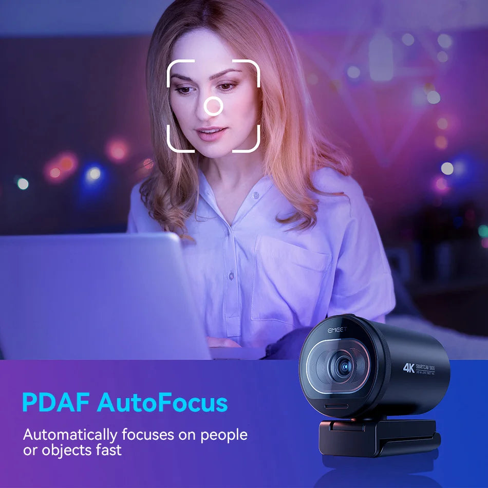 Ultra HD 4K Streaming Webcam with Fast Autofocus, Dual Mics and USB Plug and Play for Live Video