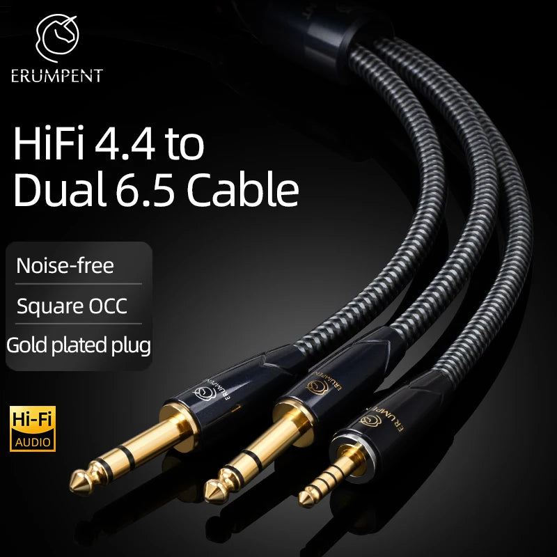 Premium OCC Balanced 4.4mm to Dual 6.5mm TRS Audio Adapter Cable for Studio and HiFi Use