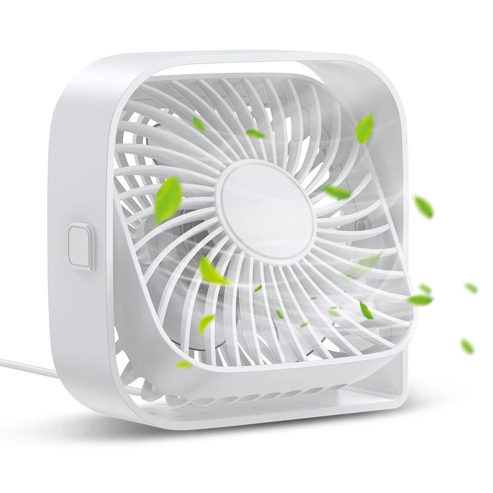 Portable USB Desk Fan with Strong Airflow Quiet Operation Three Speed and 360 Degree Rotating Head