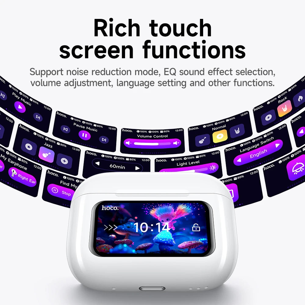 Wireless Touch Screen Bluetooth Earbuds with LED Display In-Ear Sports Gaming Headphones Case White