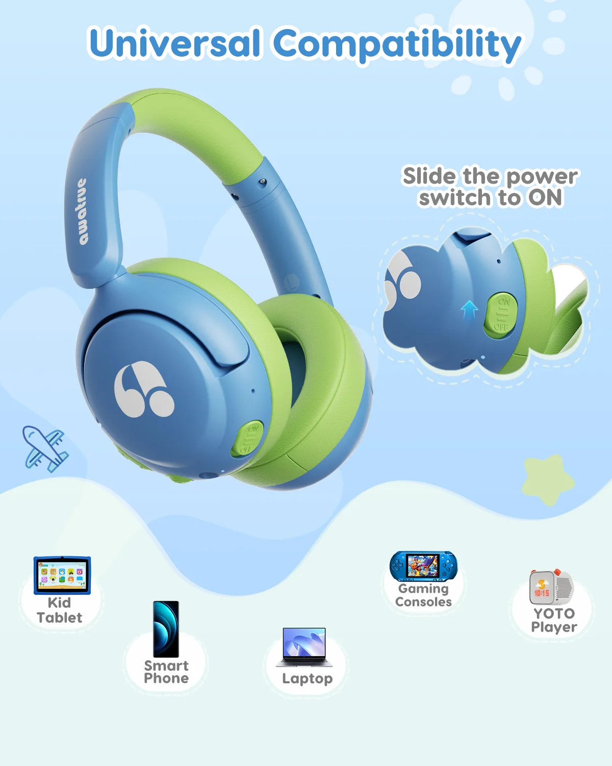 Kids Bluetooth Wireless Headphones with 85dB Safe Volume and Over Ear Comfort Design