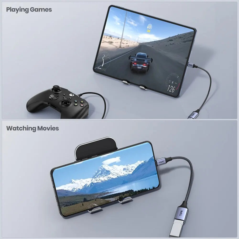 USB-C Male to USB-A Female OTG Adapter Cable for Universal Devices, Fast Data Transfer & Charging