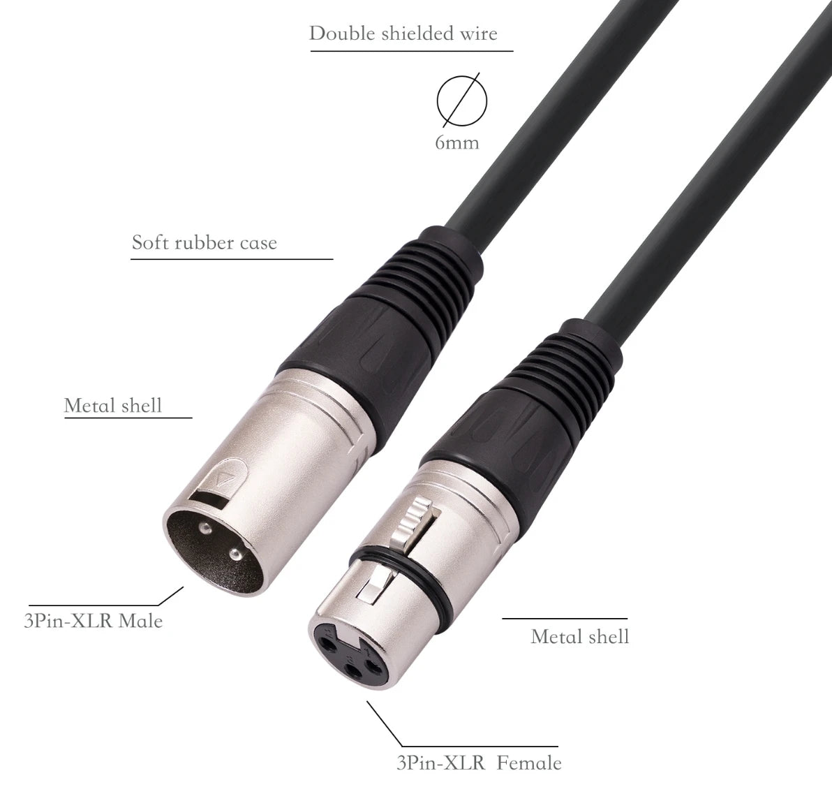 Professional XLR Male to Female Microphone Cable Lead Stereo Audio Cord for Studio & Live Sound Use