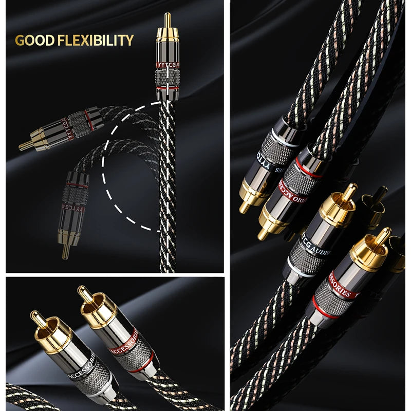 6N OFC HiFi RCA to RCA Audio Cable Gold Plated Plugs for CD Amplifier TV Systems