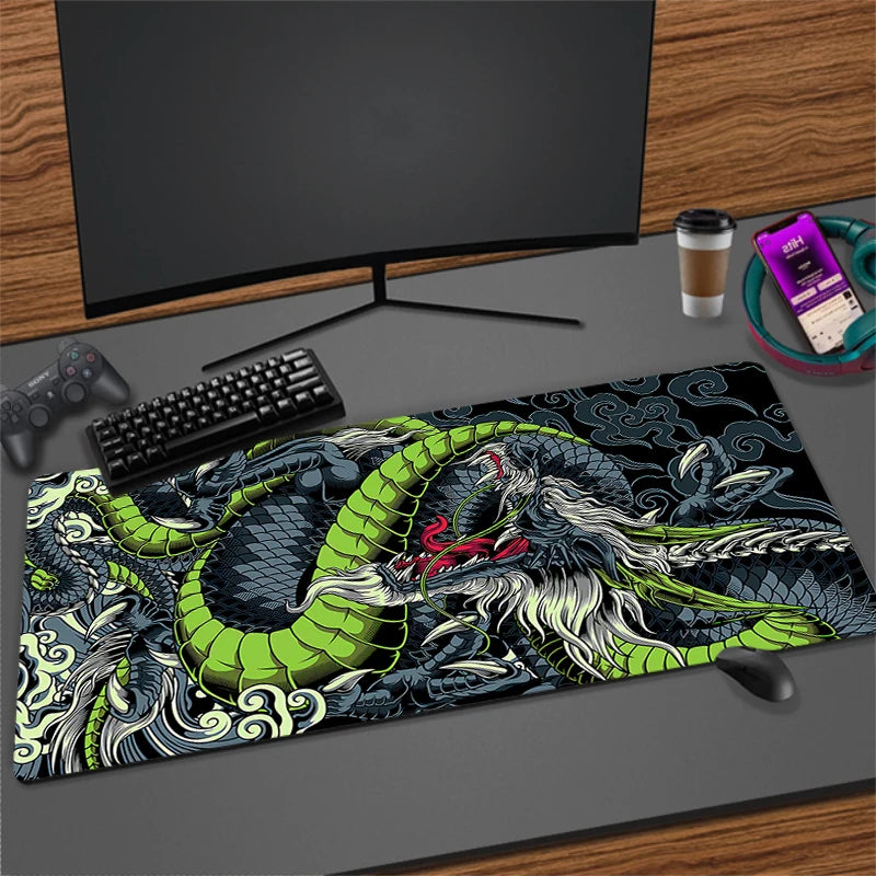 Large Extended Anti-Slip Mouse Pad for Gaming Desk with Durable Stitched Edges and Dragon Design