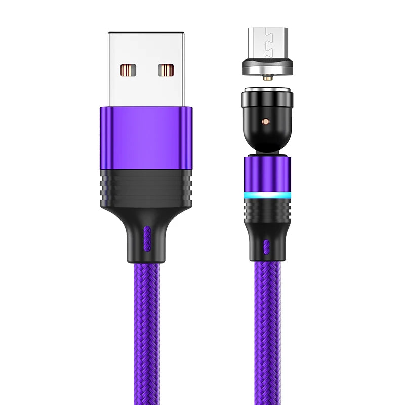 3 in 1 540 Degree Rotating Magnetic Charging Cable with LED Connector for Type C Micro iPhone