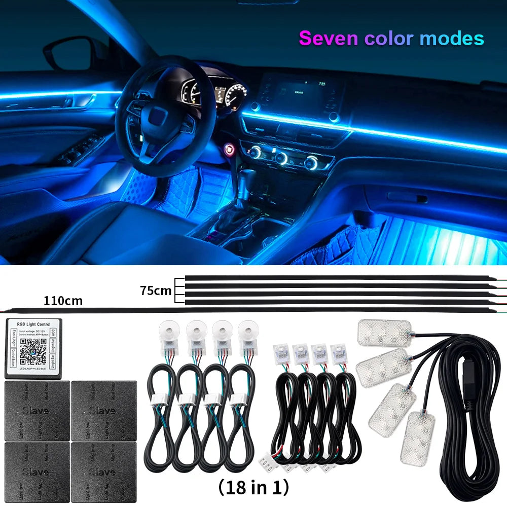 LED Acrylic Car Ambient Light Kit with RGB Colour Symphony and App Touch Control