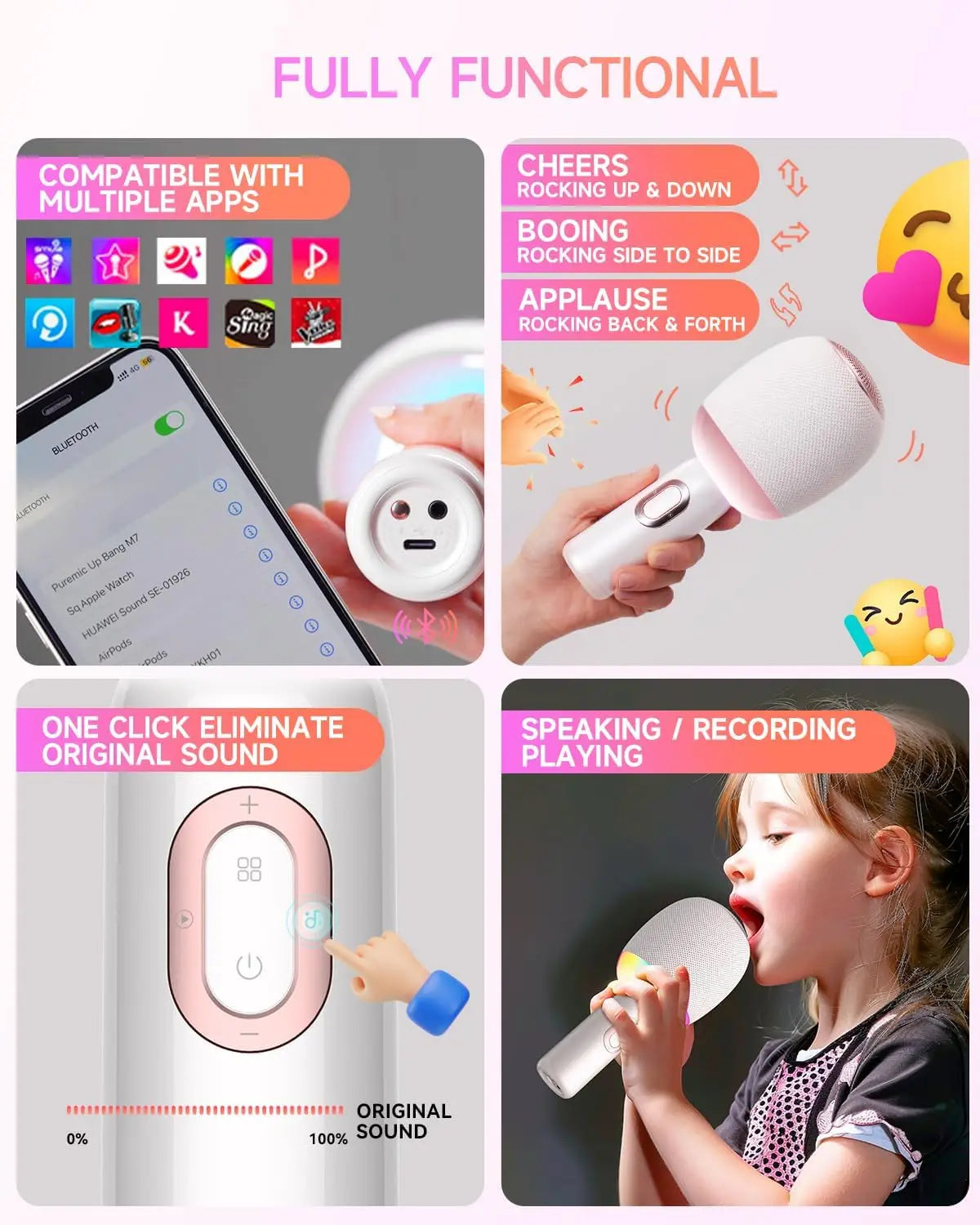 Portable 5-in-1 Wireless Bluetooth Karaoke Microphone with Speaker and Dynamic LED Lights