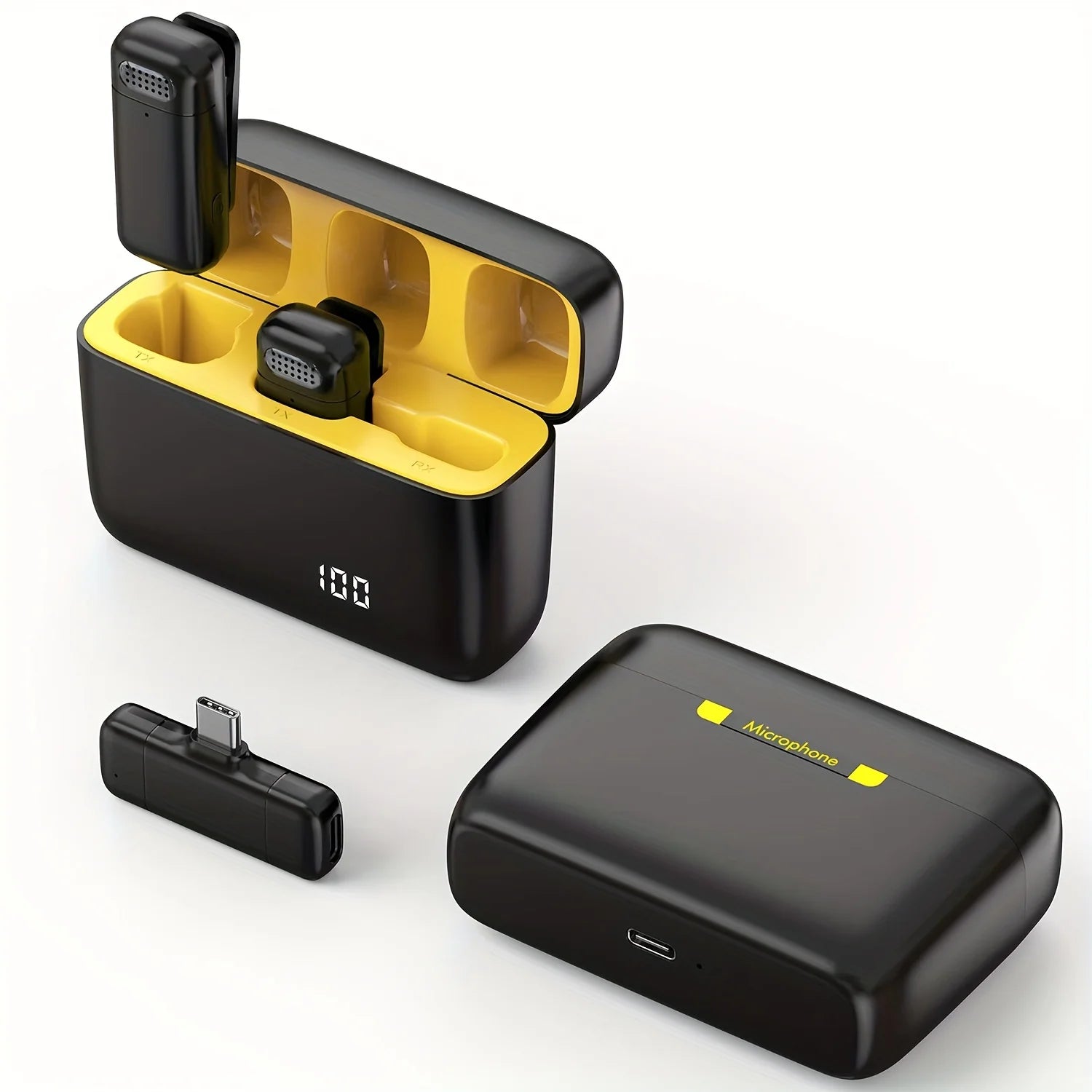 Wireless Lavalier Microphone with Charging Case for iPhone Android and Type C Devices