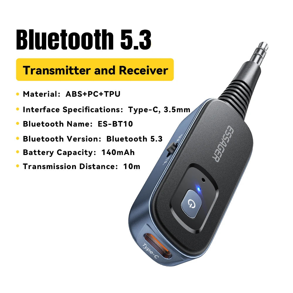 2-in-1 Bluetooth 5.1 Audio Receiver and Transmitter with 3.5mm AUX for TV Car and Earphones