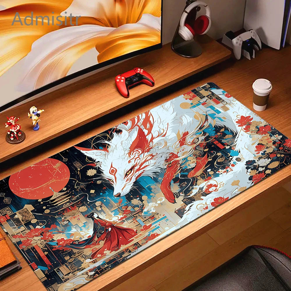 XXL Cartoon Fox Gaming Mouse Pad Non-Slip Rubber Desk Mat for Computer and Office Use