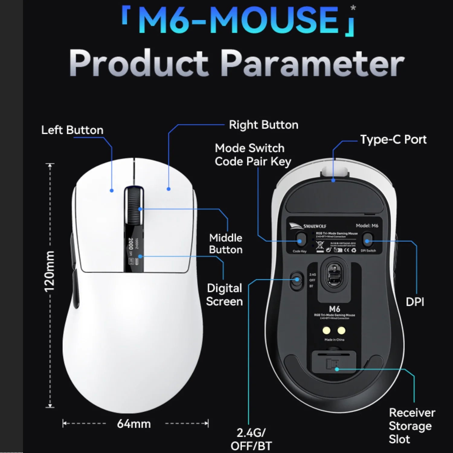 Lightweight Wireless Gaming Mouse with Trimode Bluetooth and Fast Charging for Laptop and PC