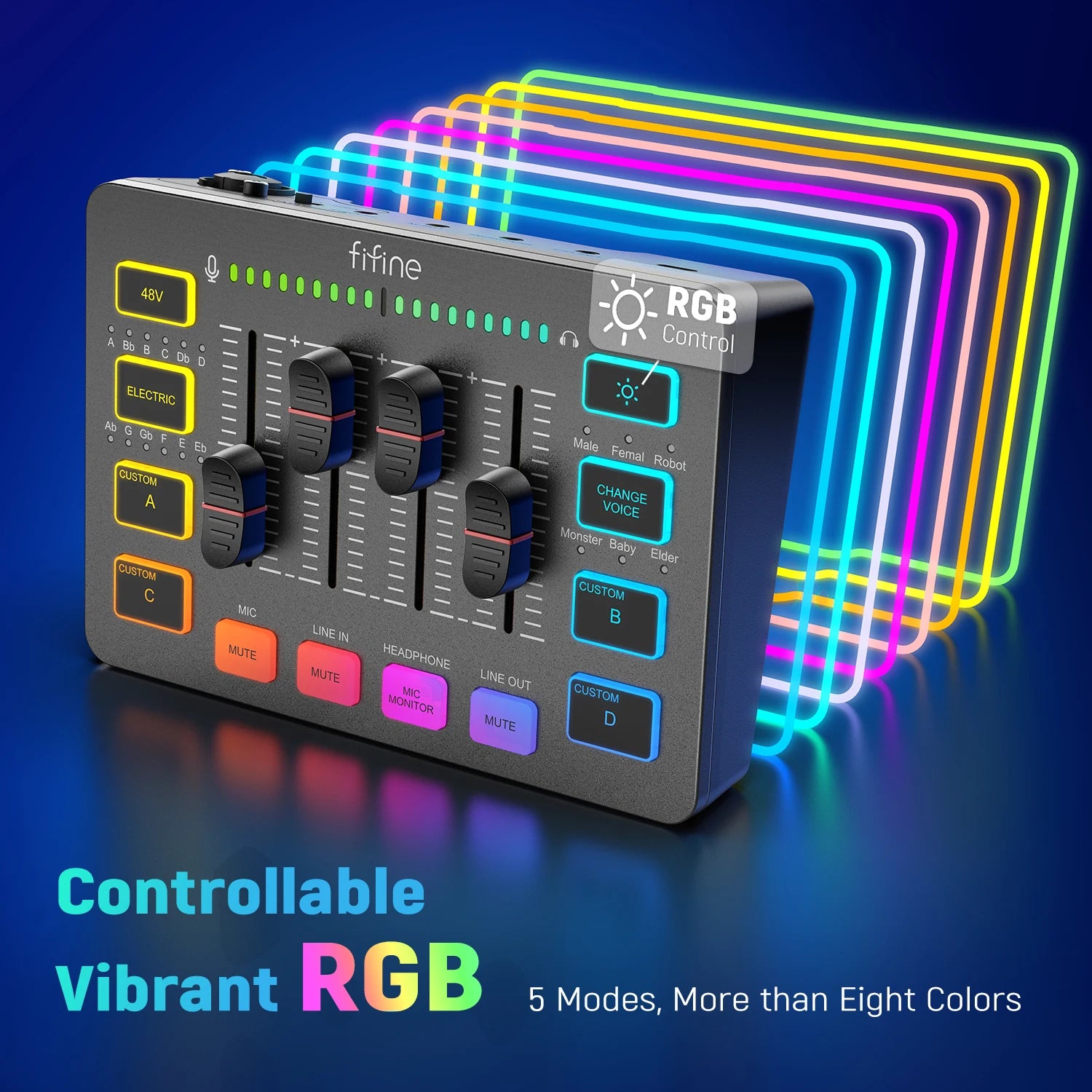 4 Channel RGB Gaming Audio Mixer with XLR Interface for Streaming Podcasting and Voice Control