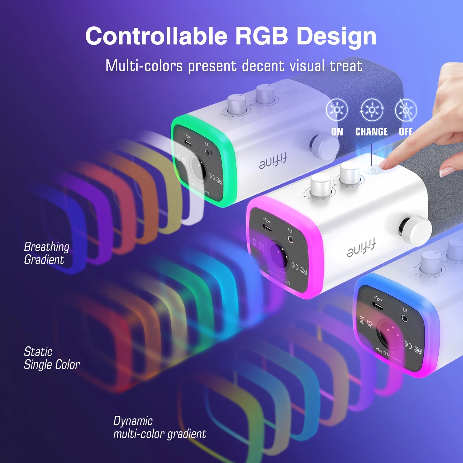 XLR USB Dynamic Microphone with RGB Headphone Jack Touch Mute for Recording Streaming Gaming PS4 PS5