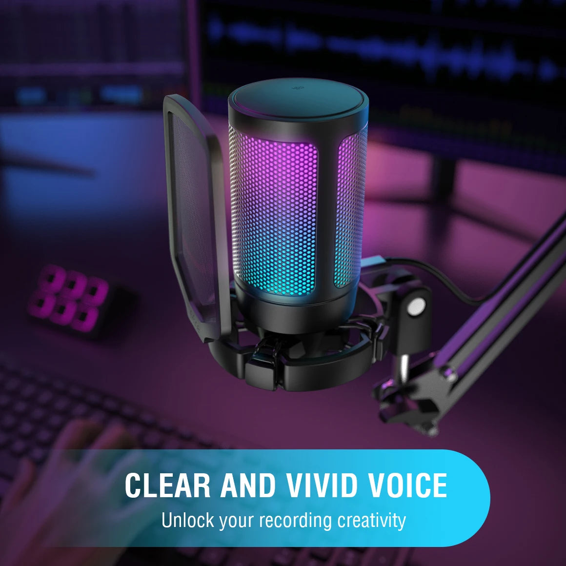 USB Condenser Gaming Microphone with RGB Tap Mute, Pop Filter and Shock Mount for PC Mac Streaming
