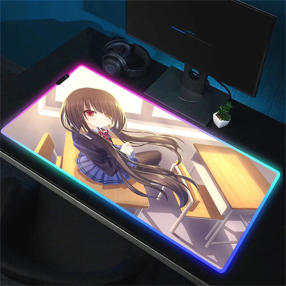 RGB Gaming Mouse Pad with Anime Design Large Non-Slip Backlit Desk Mat for Keyboard and Mouse